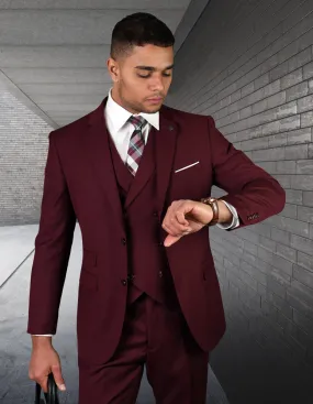 3pc Tailored Fit Flat Front Pants Super 150's | Lazio | Burgundy