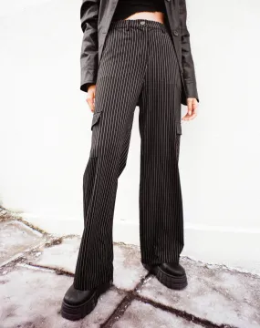 Abba Cargo Trouser in Pinstripe Black