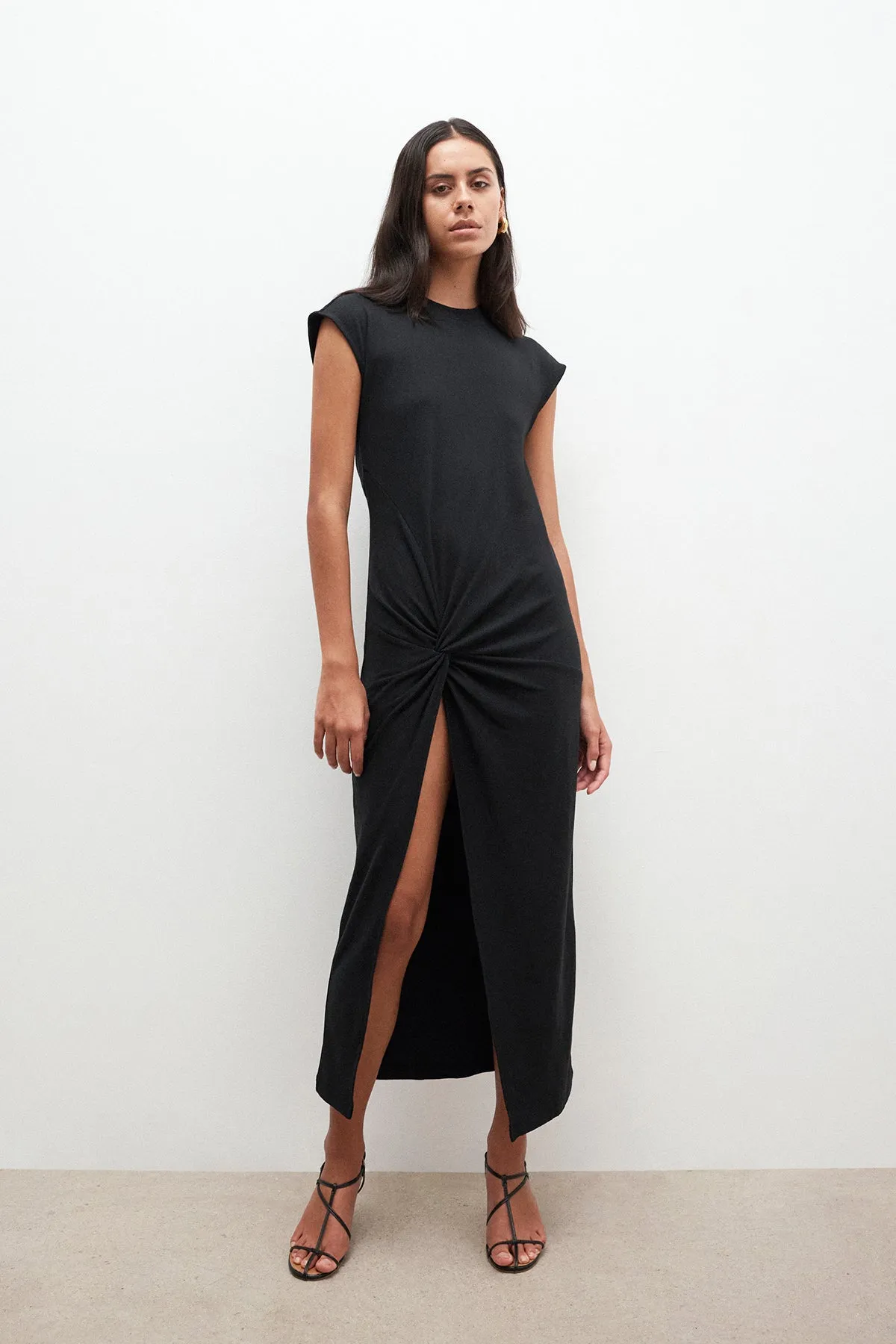 ABY TWIST MIDI DRESS - BLACK