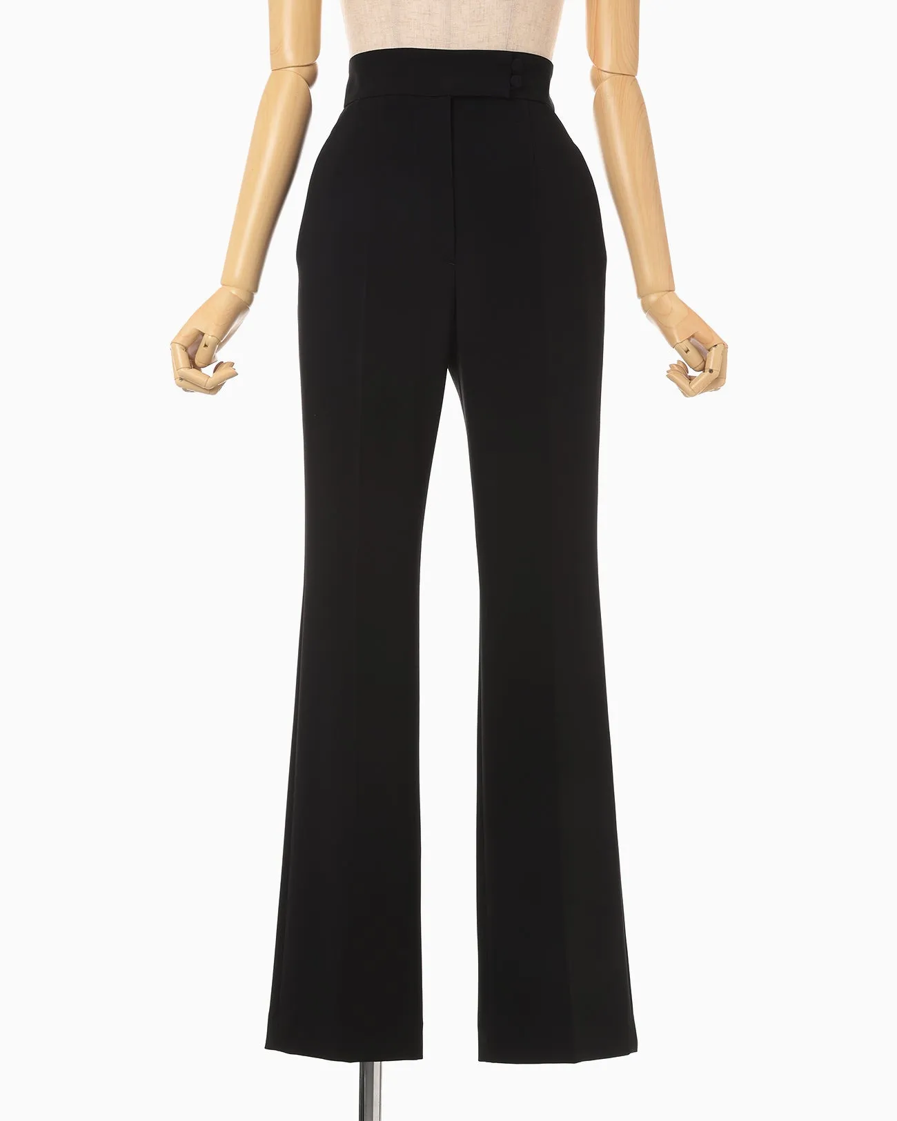 Acetate Polyester High Waisted Center Creased Suit Trousers - black