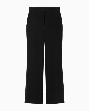 Acetate Polyester High Waisted Center Creased Suit Trousers - black