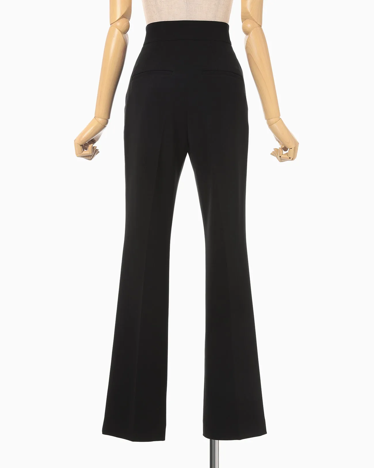 Acetate Polyester High Waisted Center Creased Suit Trousers - black