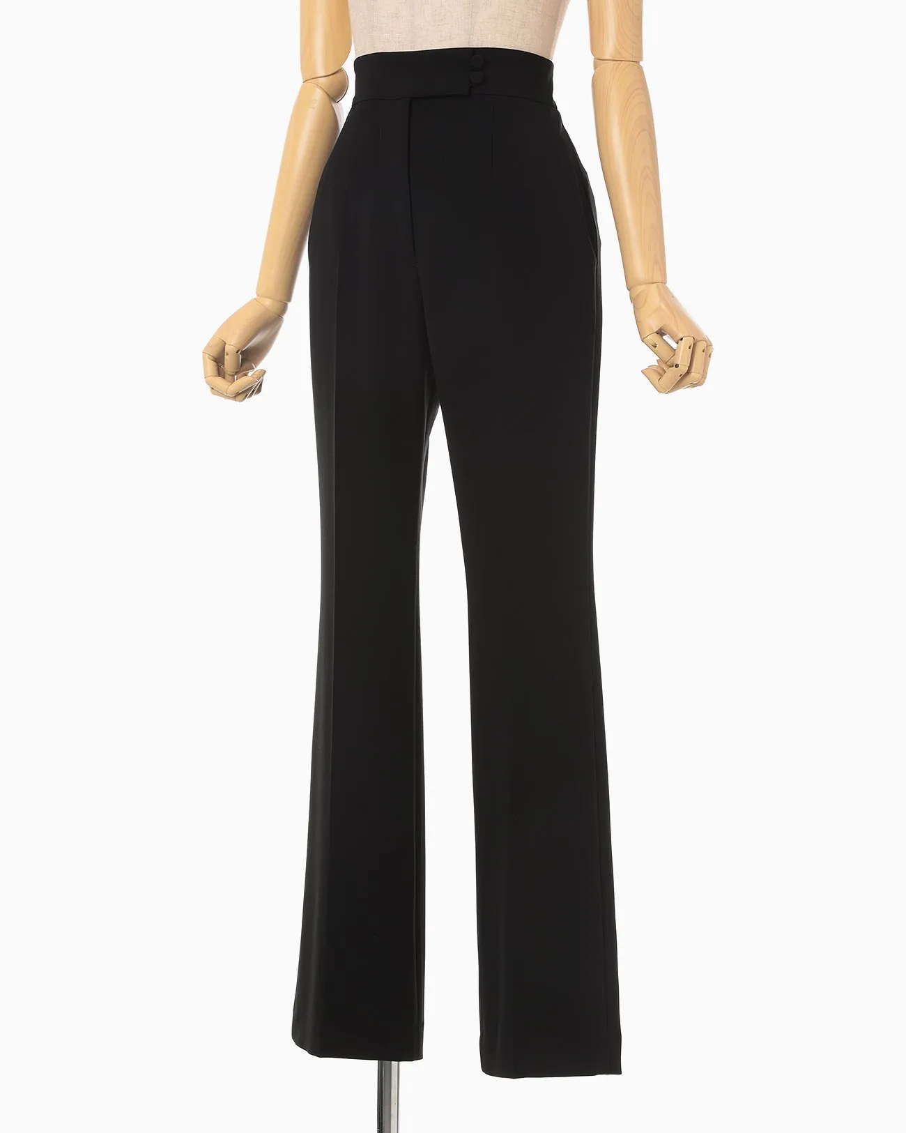 Acetate Polyester High Waisted Center Creased Suit Trousers - black