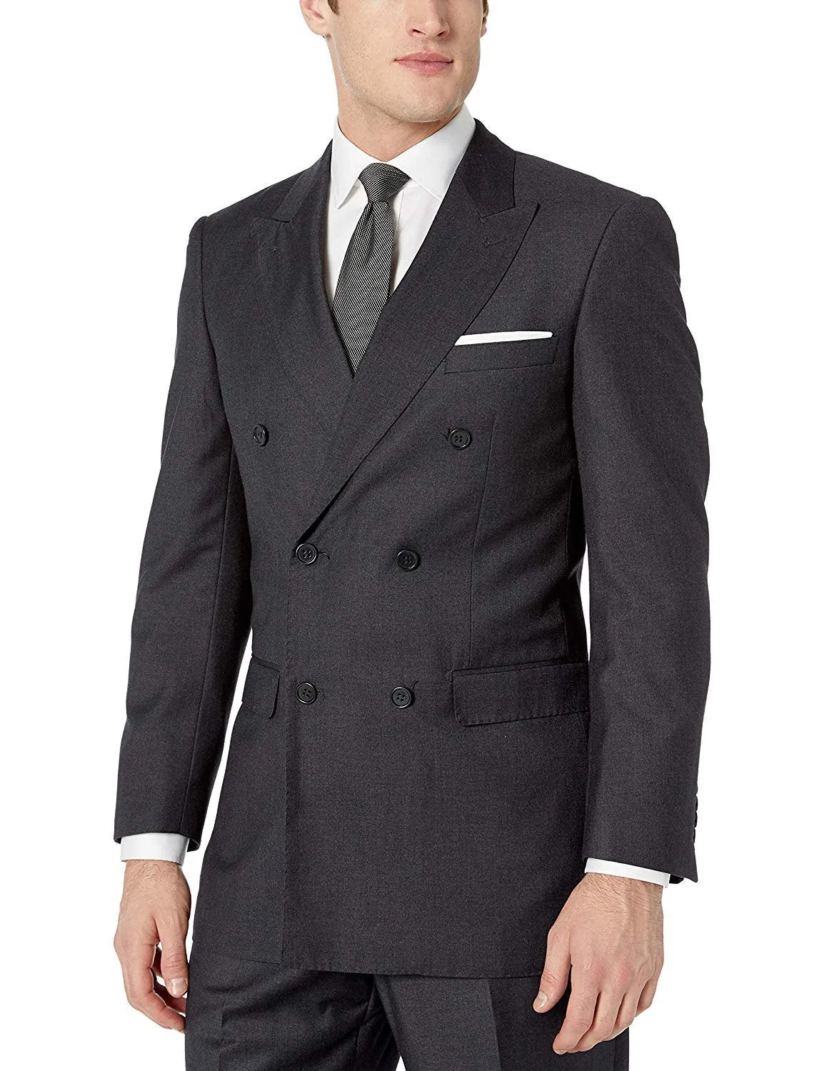 Adam Baker Men's Modern Fit Double Breasted Two-Piece Formal 100% Wool Suit