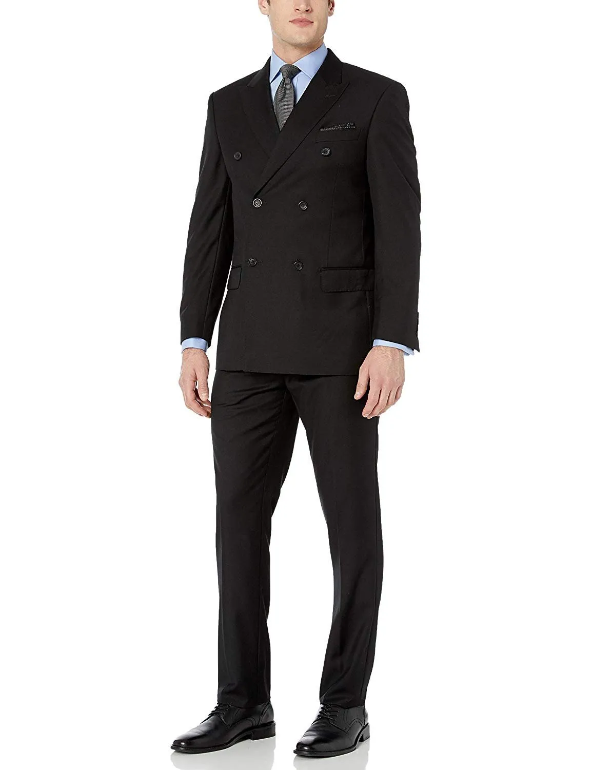 Adam Baker Men's Modern Fit Double Breasted Two-Piece Formal 100% Wool Suit