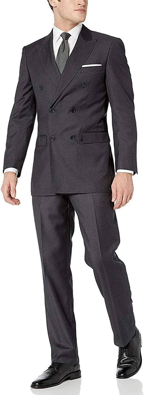 Adam Baker Men's Modern Fit Double Breasted Two-Piece Formal 100% Wool Suit