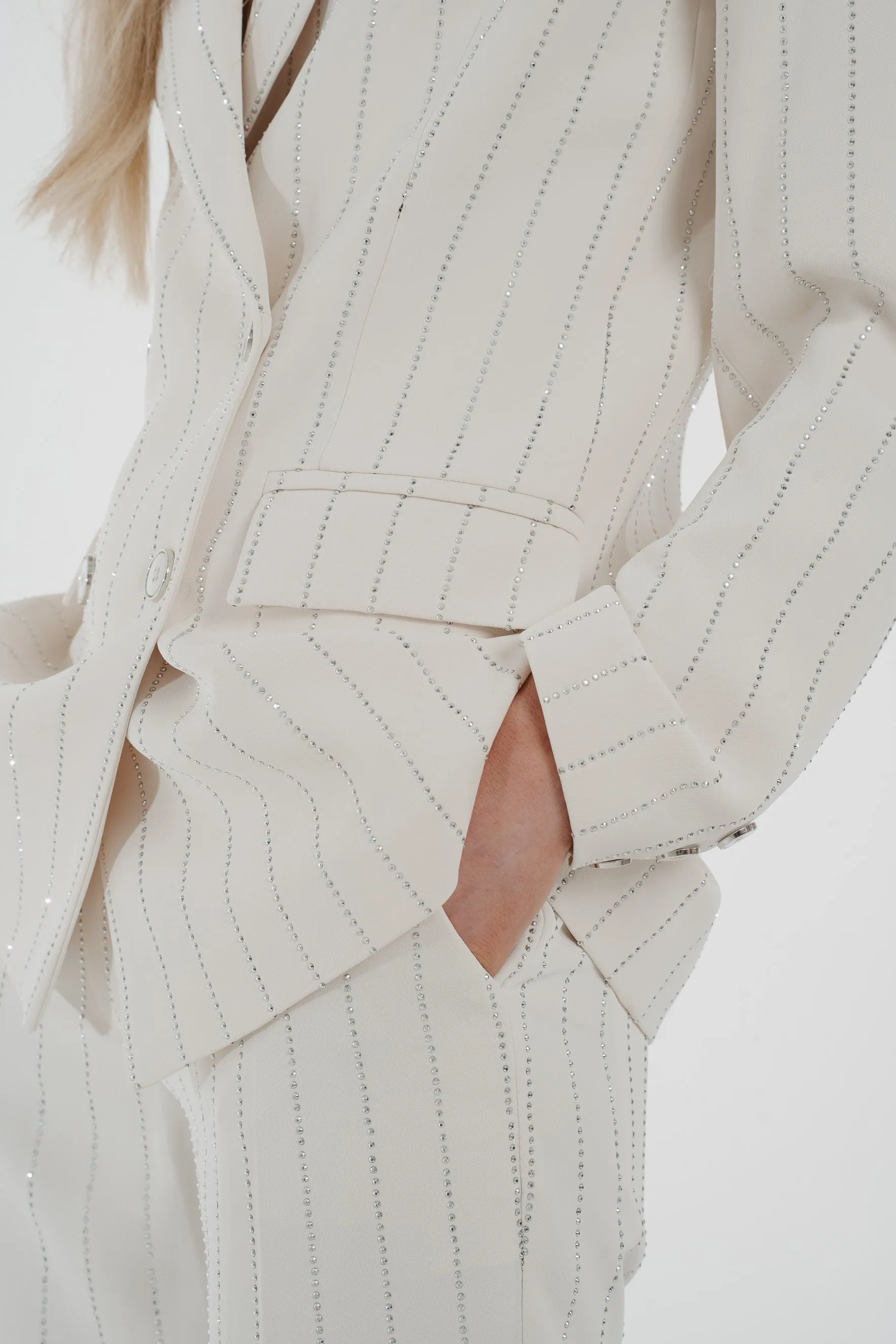 Alana Sparkle Pinstripe Suit In Cream