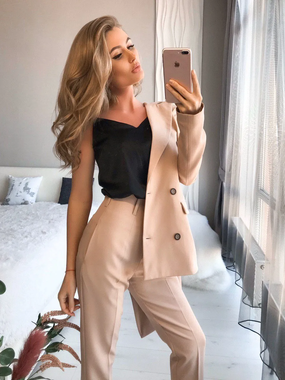 Beige Double Breasted Suit 2-Piece