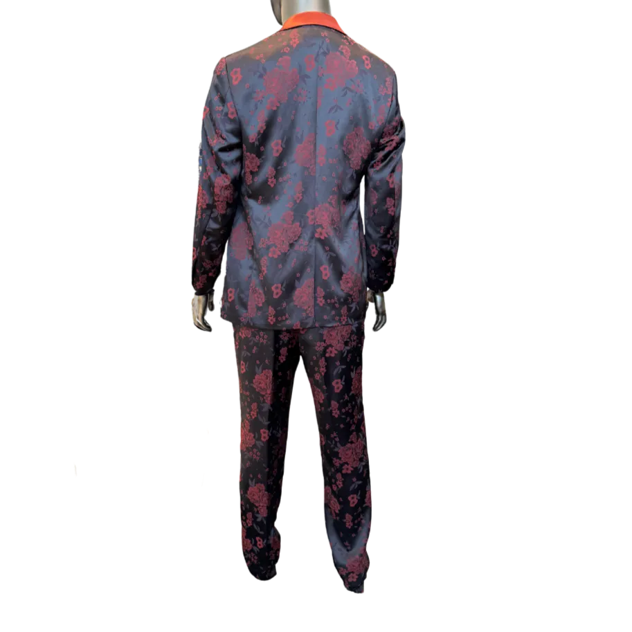 Black & Red Floral Double Breasted Suit