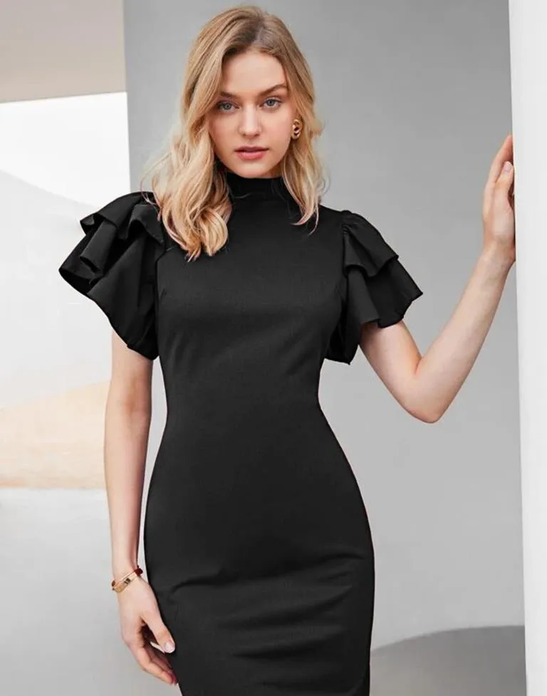 Black Ruffled Pencil Bodycon