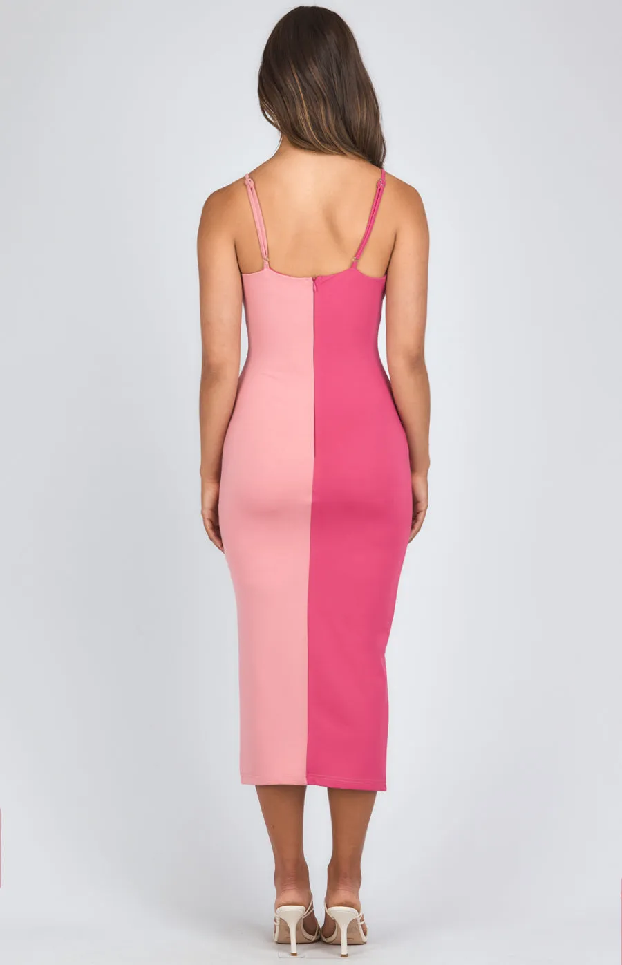 Block Colour Midi Dress With Front Split Detail