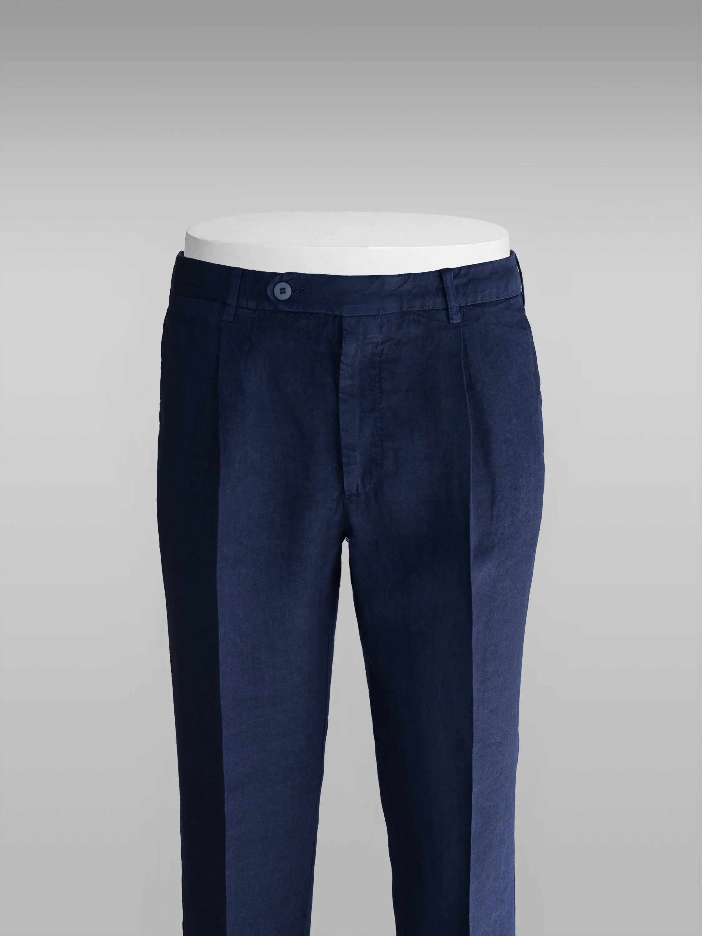 Blue linen sport trousers 1 pleat