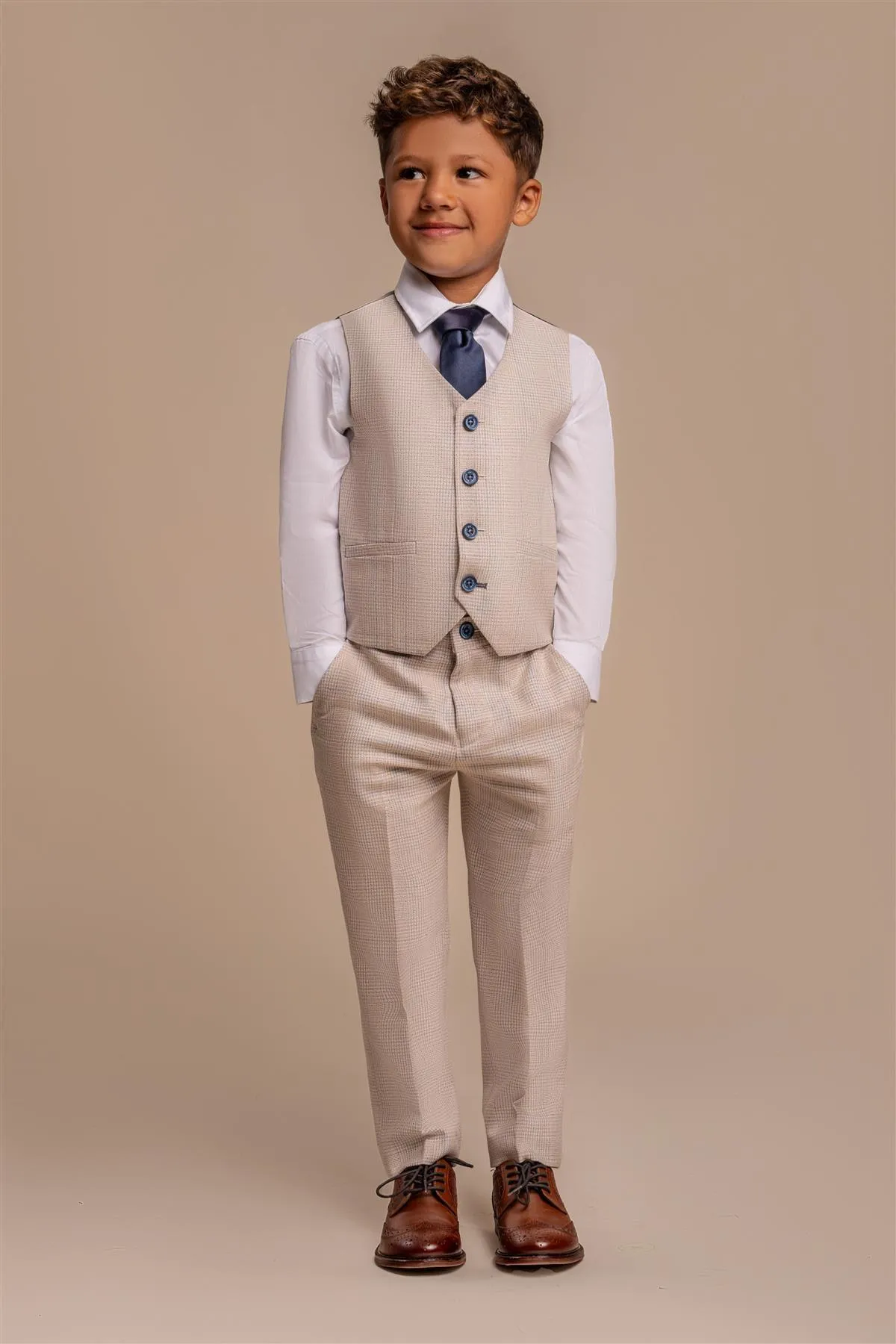 Boys Caridi Beige Three Piece Suit