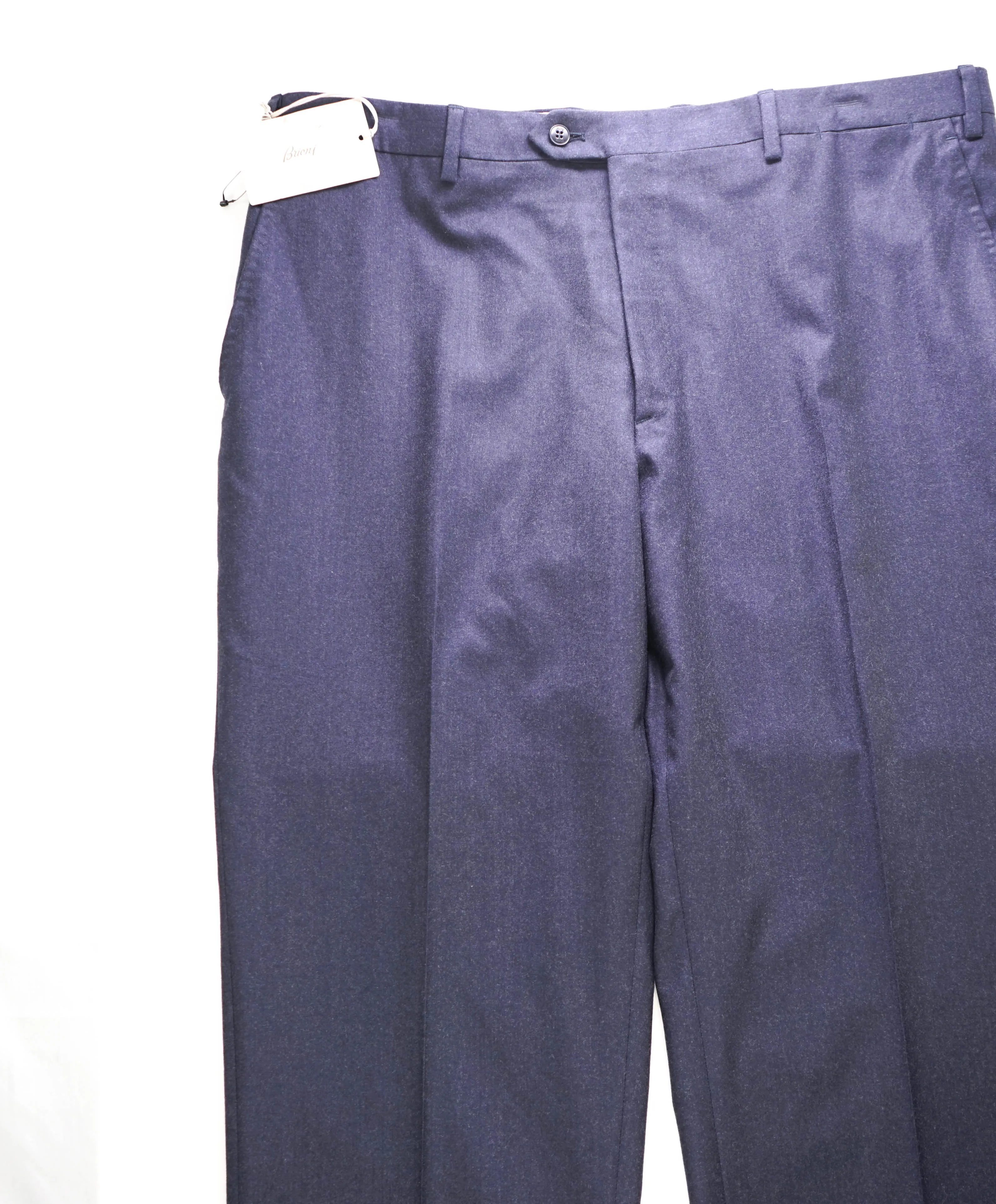 BRIONI - "TIGULLIO" Slim FLANNEL Heathered Blue Flat Front Dress Pants - 40W