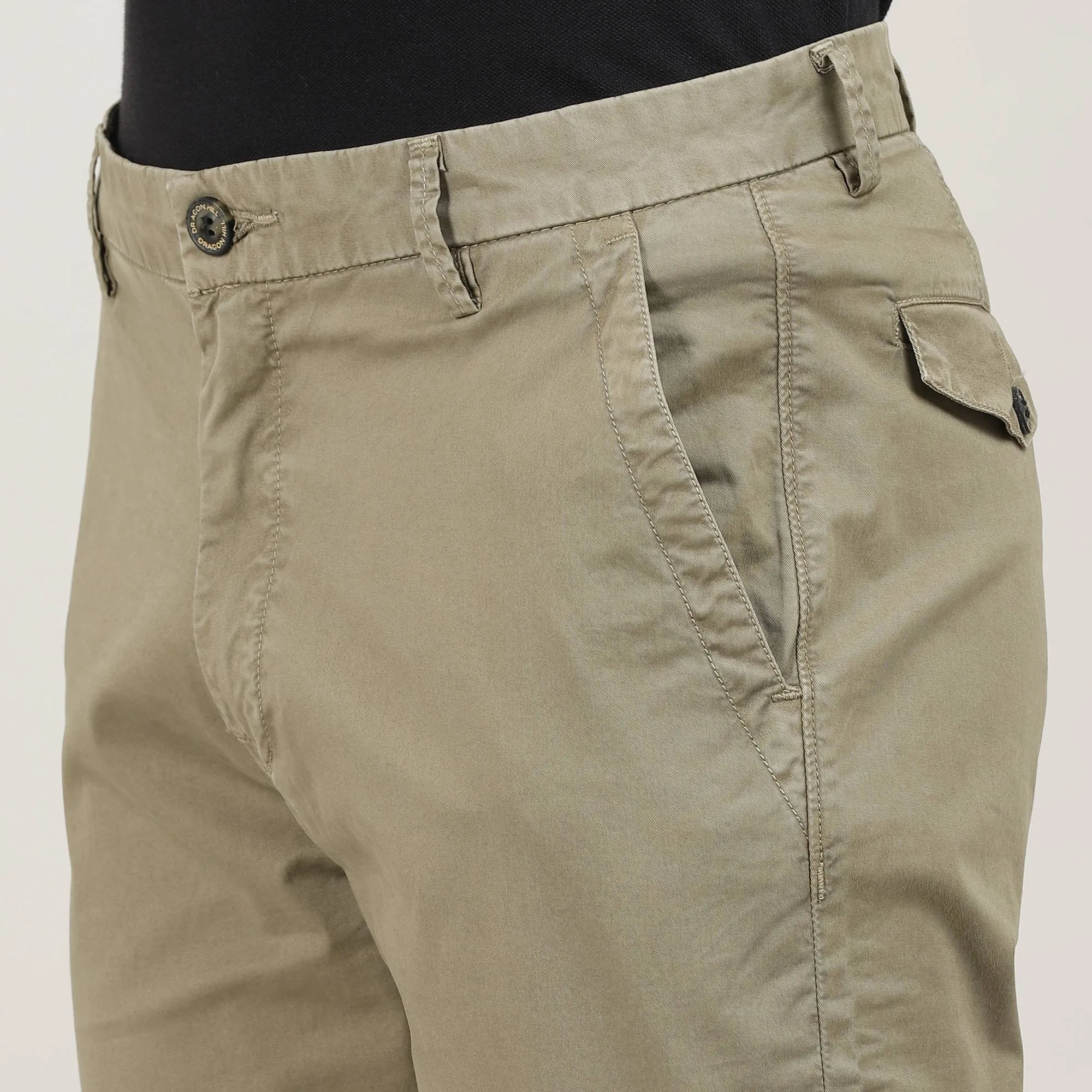 British Khaki-Cotton Trousers-Slim Tapered Fit