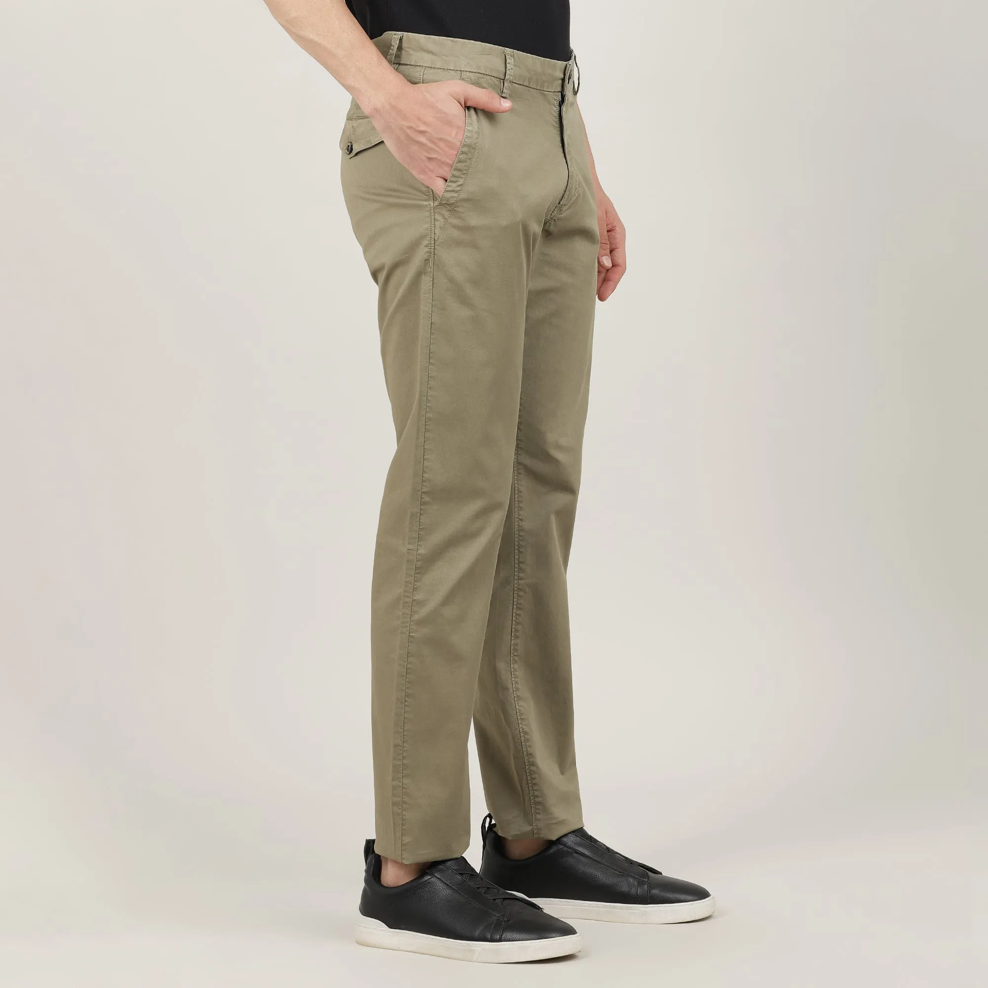 British Khaki-Cotton Trousers-Slim Tapered Fit