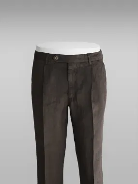 Brown linen sport trousers 1 pleat