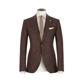 BROWN SLUB SUIT IN WOOL SILK LINEN