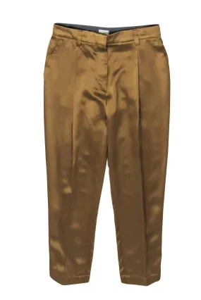 Brunello Cucinelli - Gold Silk Satin Tapered Leg Trousers Sz 6