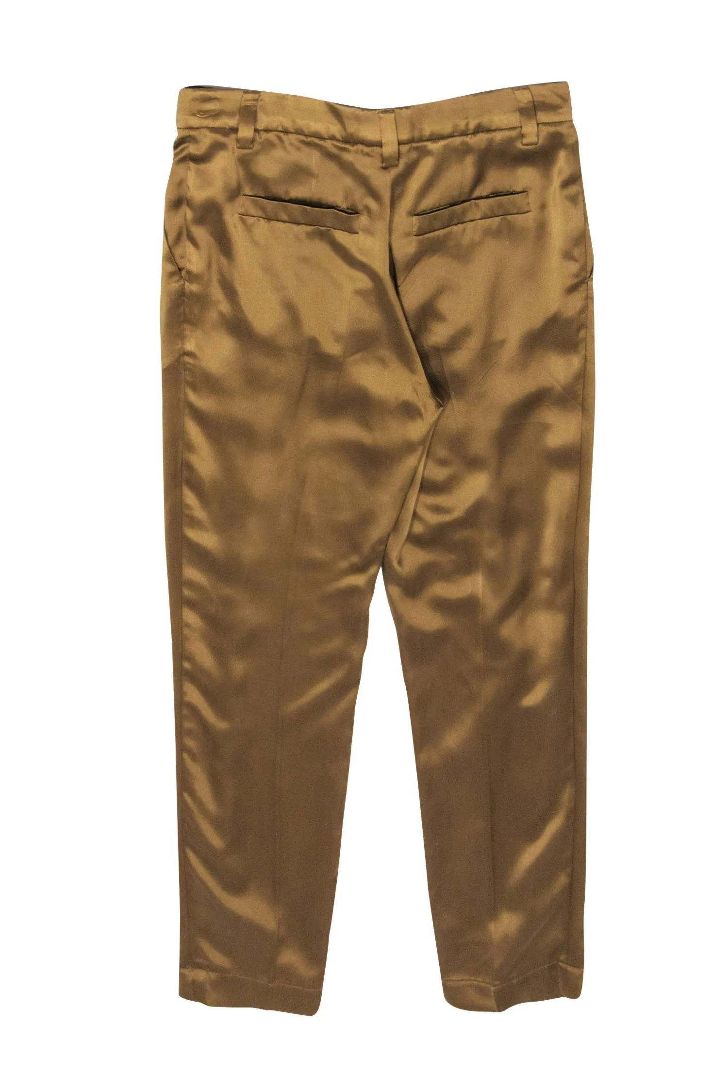 Brunello Cucinelli - Gold Silk Satin Tapered Leg Trousers Sz 6