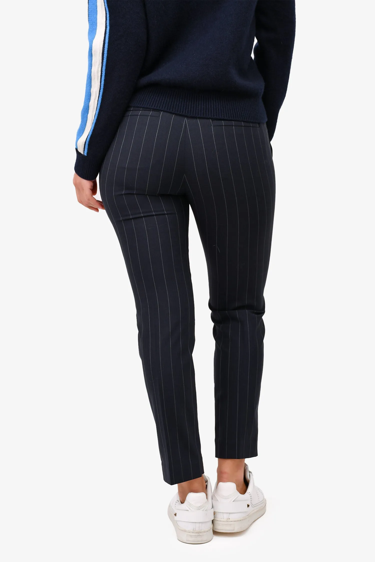 Brunello Cucinelli Navy Wool Pinstripe Slim Trousers Size 4