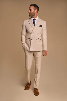 Caridi Beige Check Double Breasted Two Piece Suit