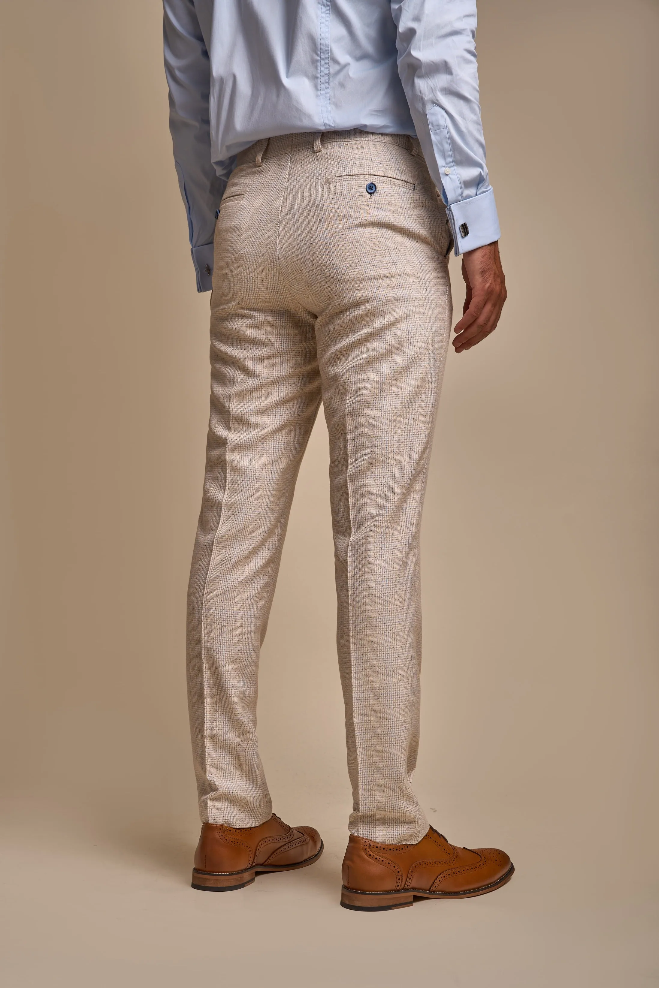 Caridi Beige Check Double Breasted Two Piece Suit