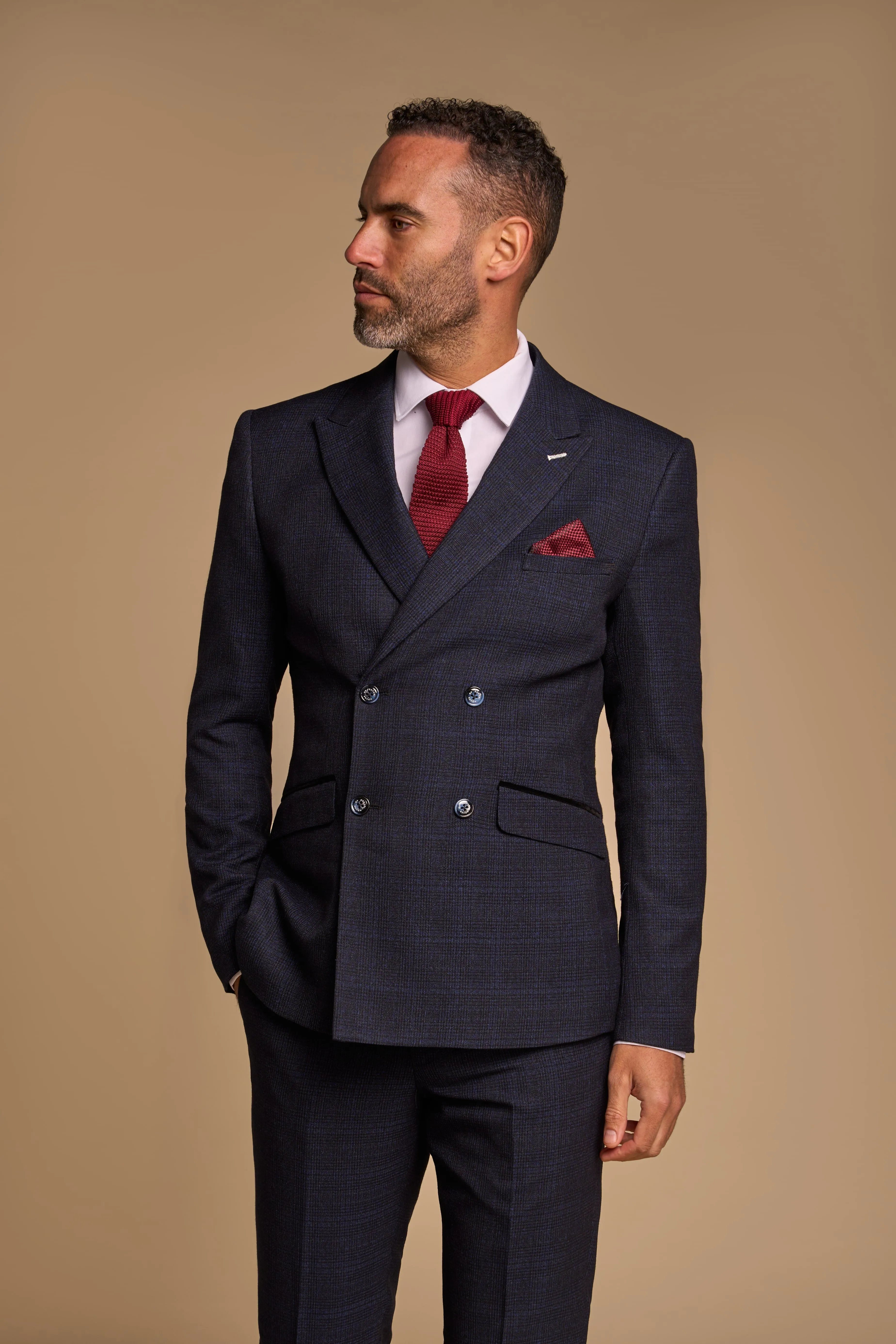 Caridi Navy Double Breasted Two Piece Suit