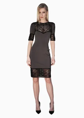 Cecile - Short Sleeve, Black Mesh Pencil Dress