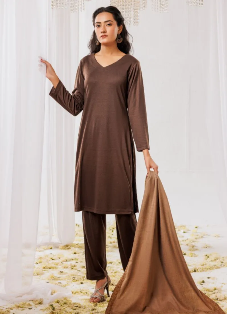 Chocolate Woollen Knitwear Suits with Dupatta