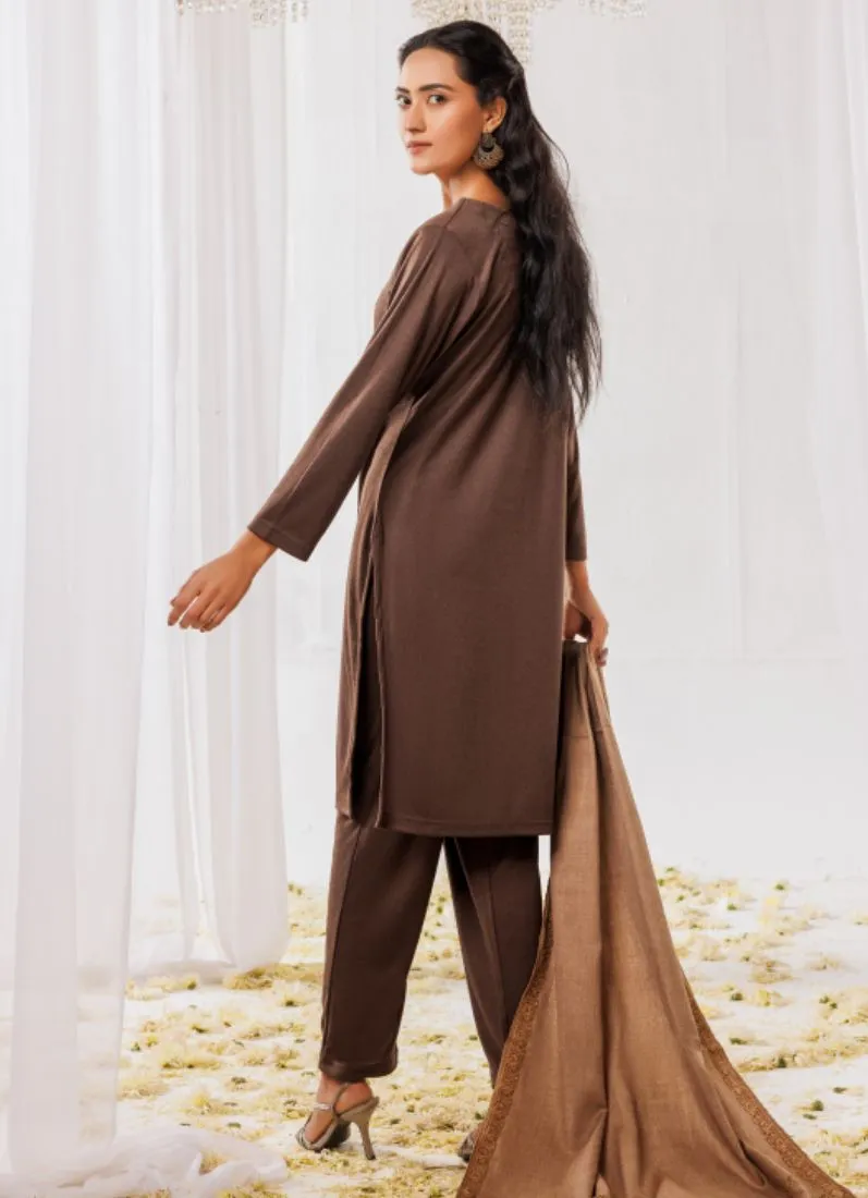 Chocolate Woollen Knitwear Suits with Dupatta