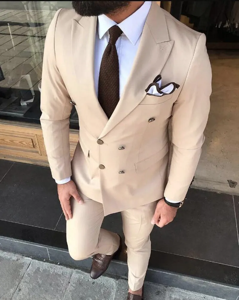 Classic Beige Double Breast Suit Men's Formal Dress Suits for Wedding /Formal Dress Suits 2 Pieces CB0613