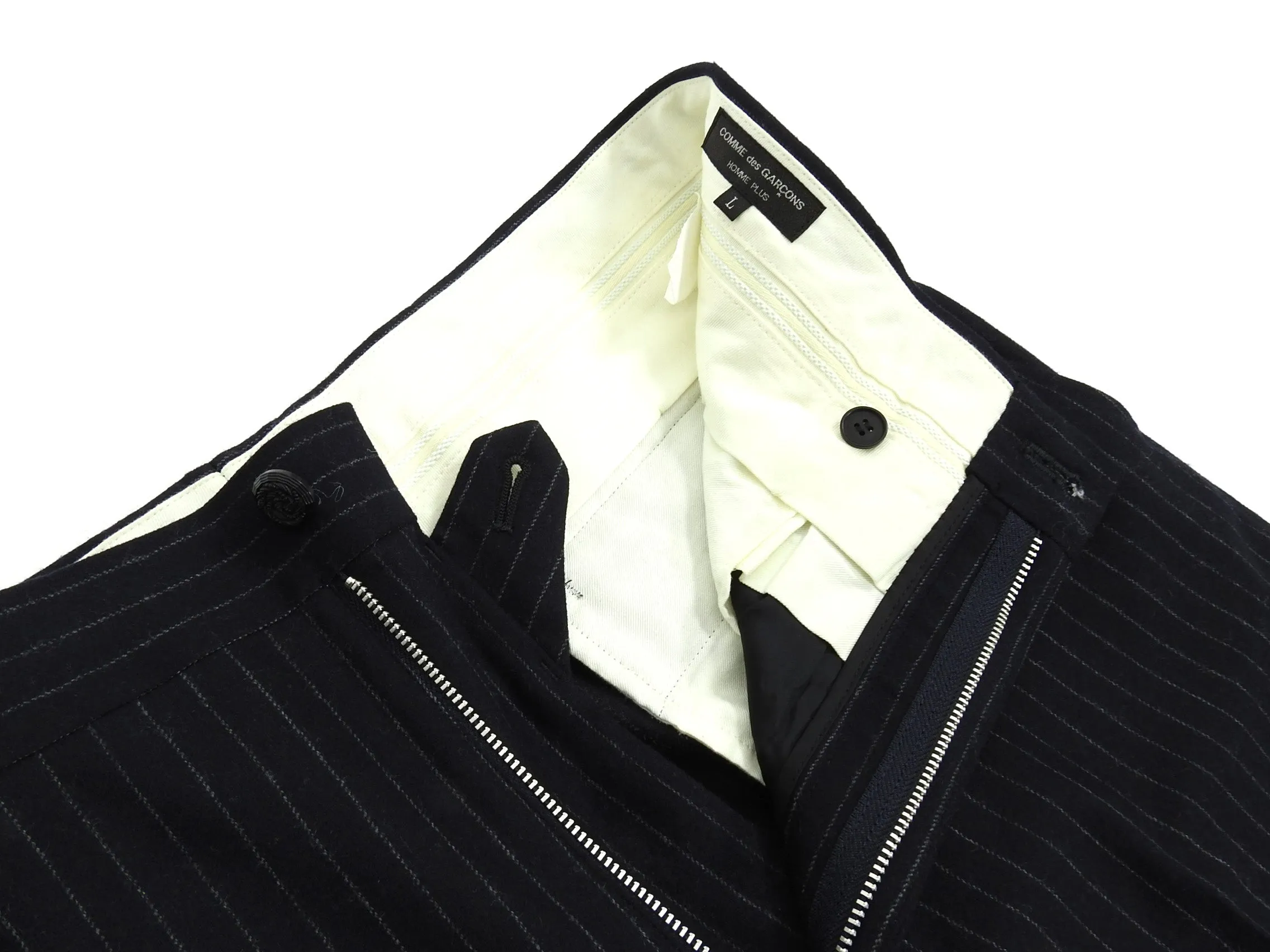 Comme des Garcons Homme Plus Navy Pinstripe Wool Suit - L