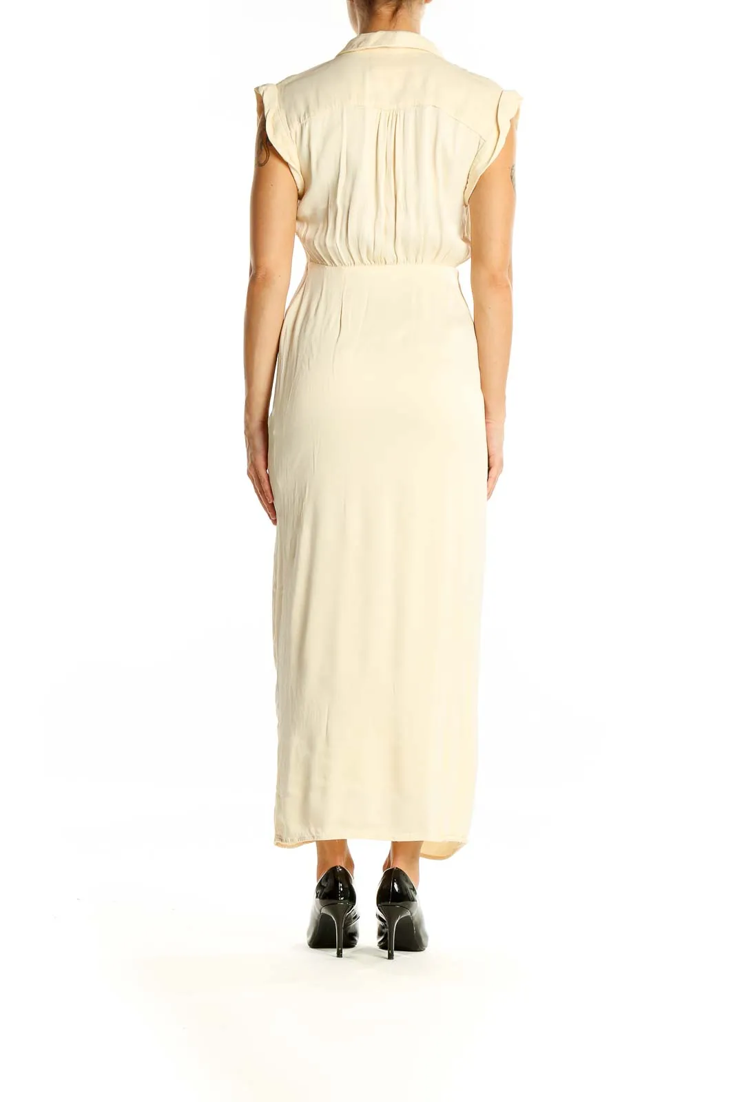 Cream Elegant Maxi Dress with V-Neck