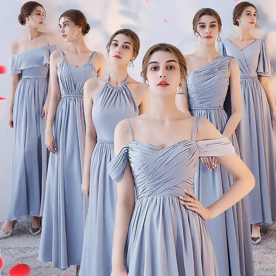 Customizable Elegant A Line Chiffon Long Bridesmaid Dresses