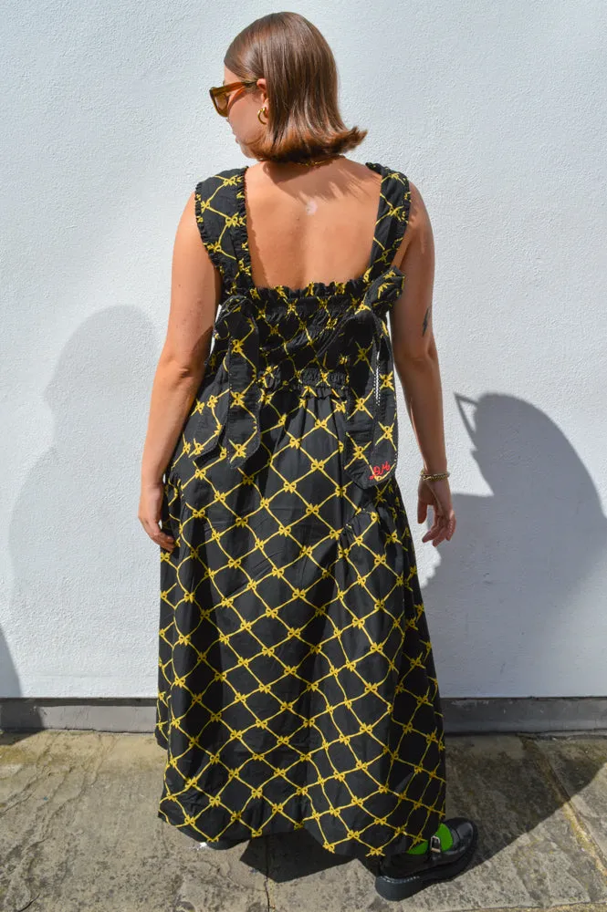 Damson Madder Tish Black with Yellow Bows Midi Dress