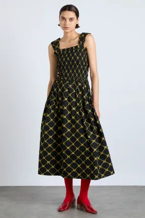 Damson Madder Tish Black with Yellow Bows Midi Dress