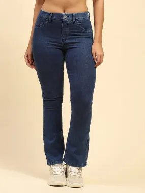 Dark Blue Solid Cotton Blend Straight Fit Jegging