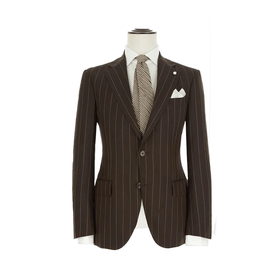 DARK BROWN MAXI PINSTRIPE SUIT IN WOOL