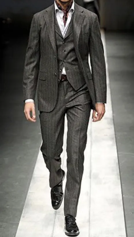 Dark Grey Striped Super 130 Suiting  (A 3.20m Piece)