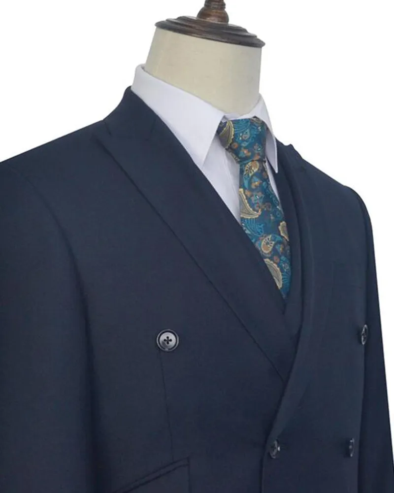 Double Breasted Navy Blazer Three Pieces PL547