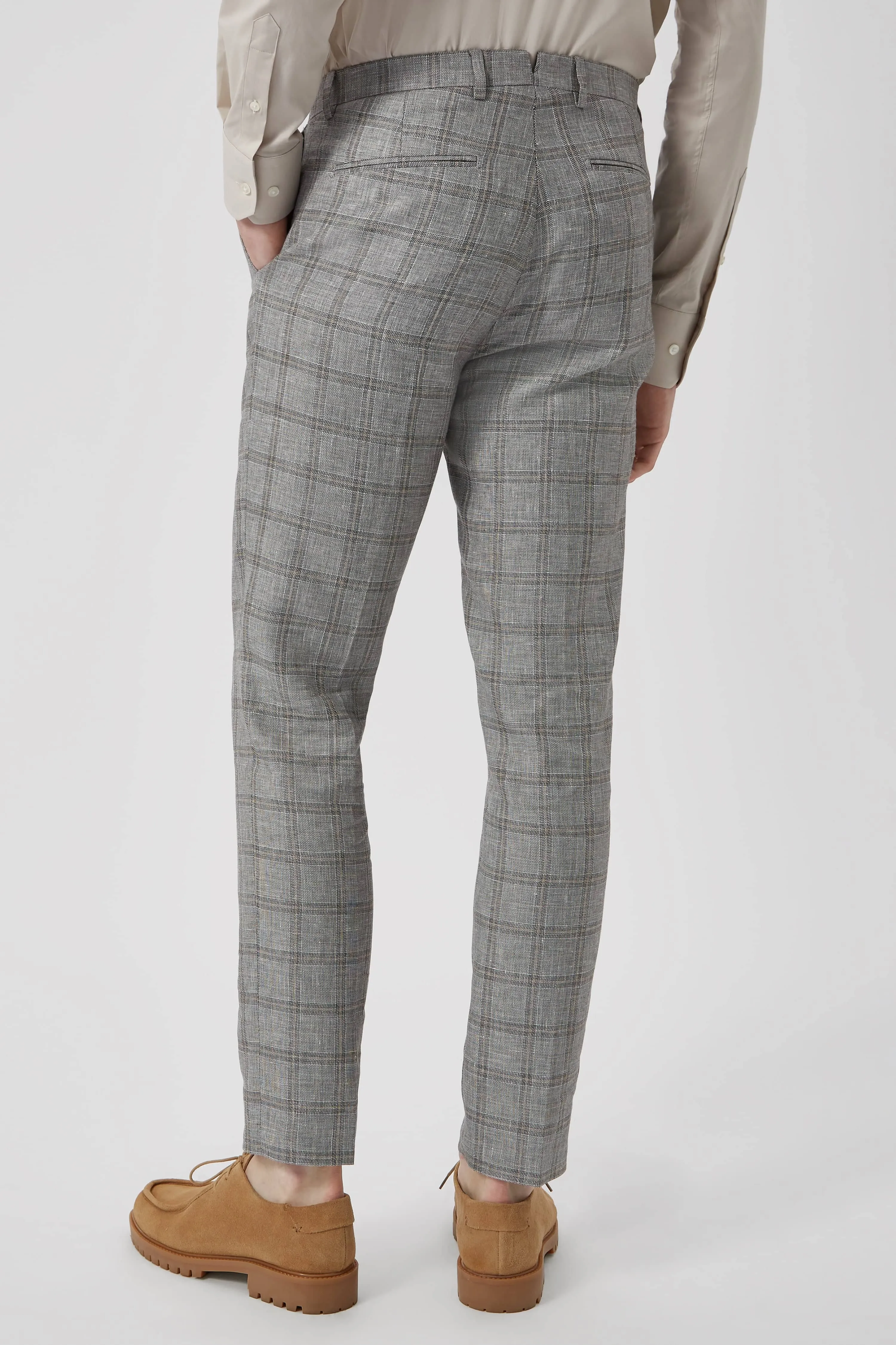 Downs Slim Fit Grey Check Trousers - ARCHIVE