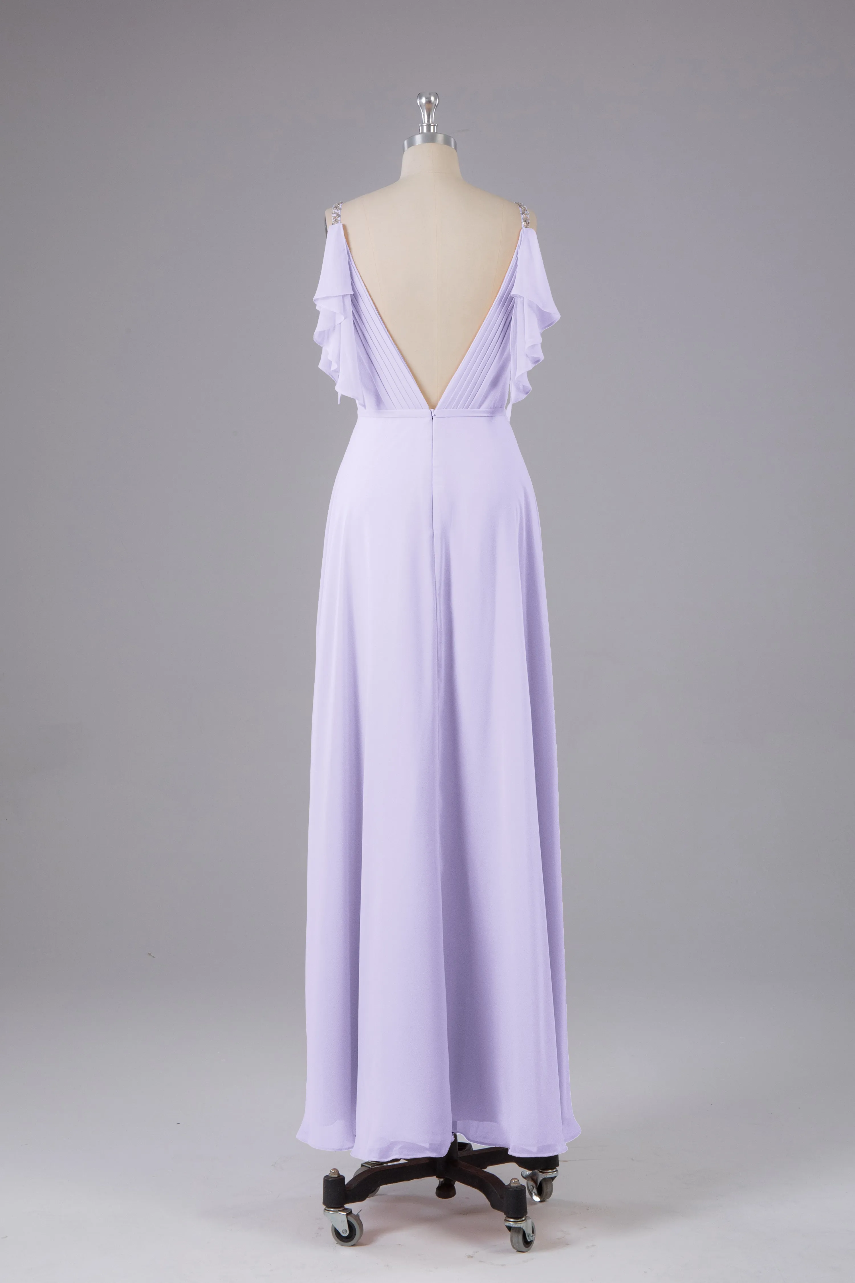 Elegant Chiffon Straps V-Back Long Bridesmaid Dresses