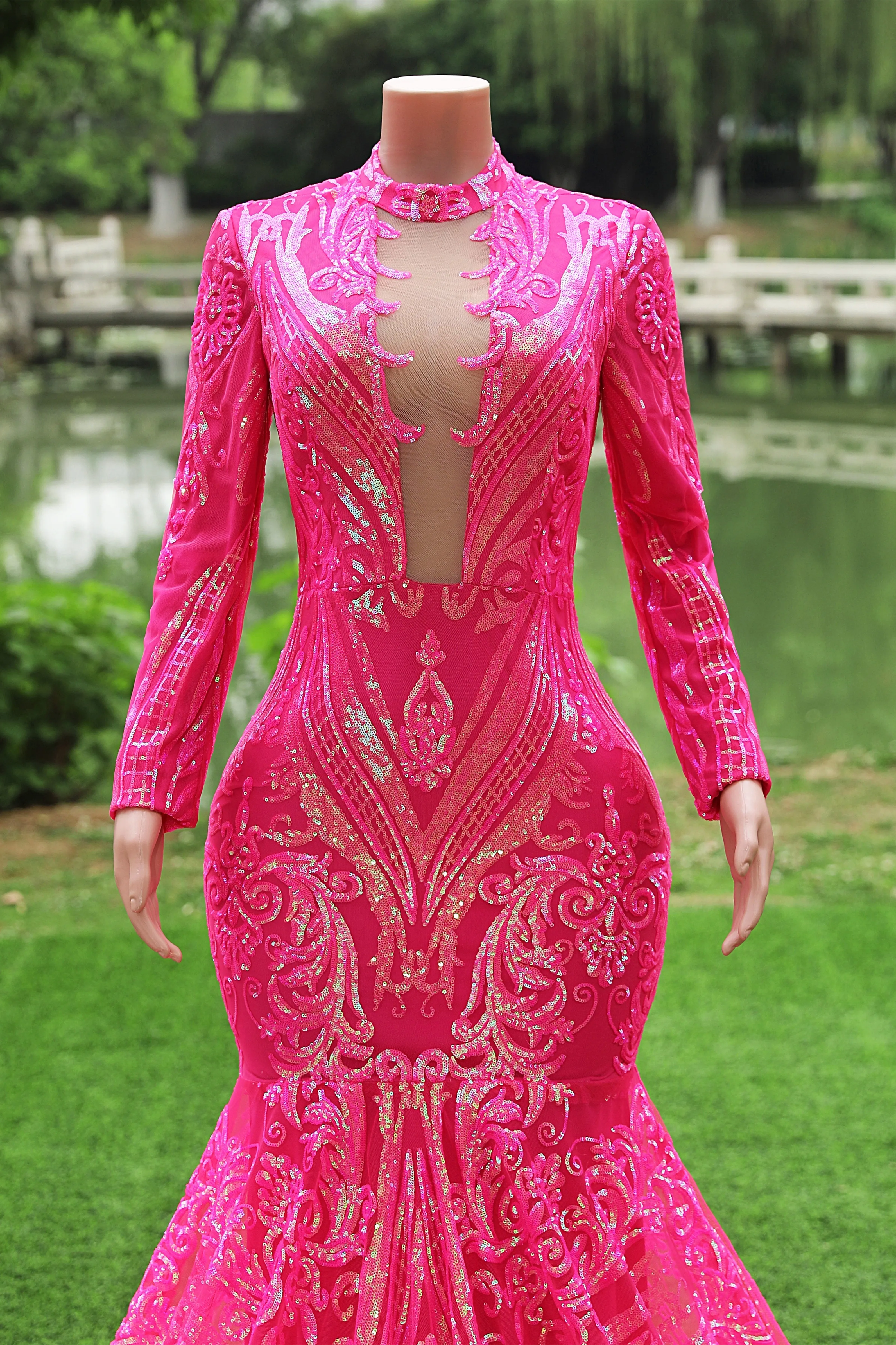 Elegant Hot Pink Mermaid Prom Dresses Sequin Evening Party Dress Pageant Dresses for Women