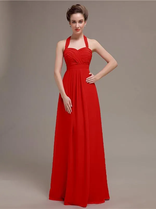 Elegant Sweetheart Halter Long Bridesmaid Dresses