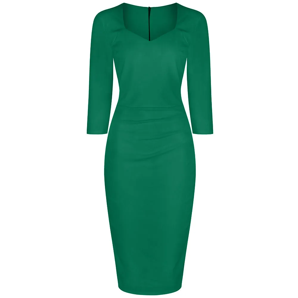 Emerald Green 3/4 Sleeve Sweetheart Neckline Bodycon Wiggle Pencil Dress