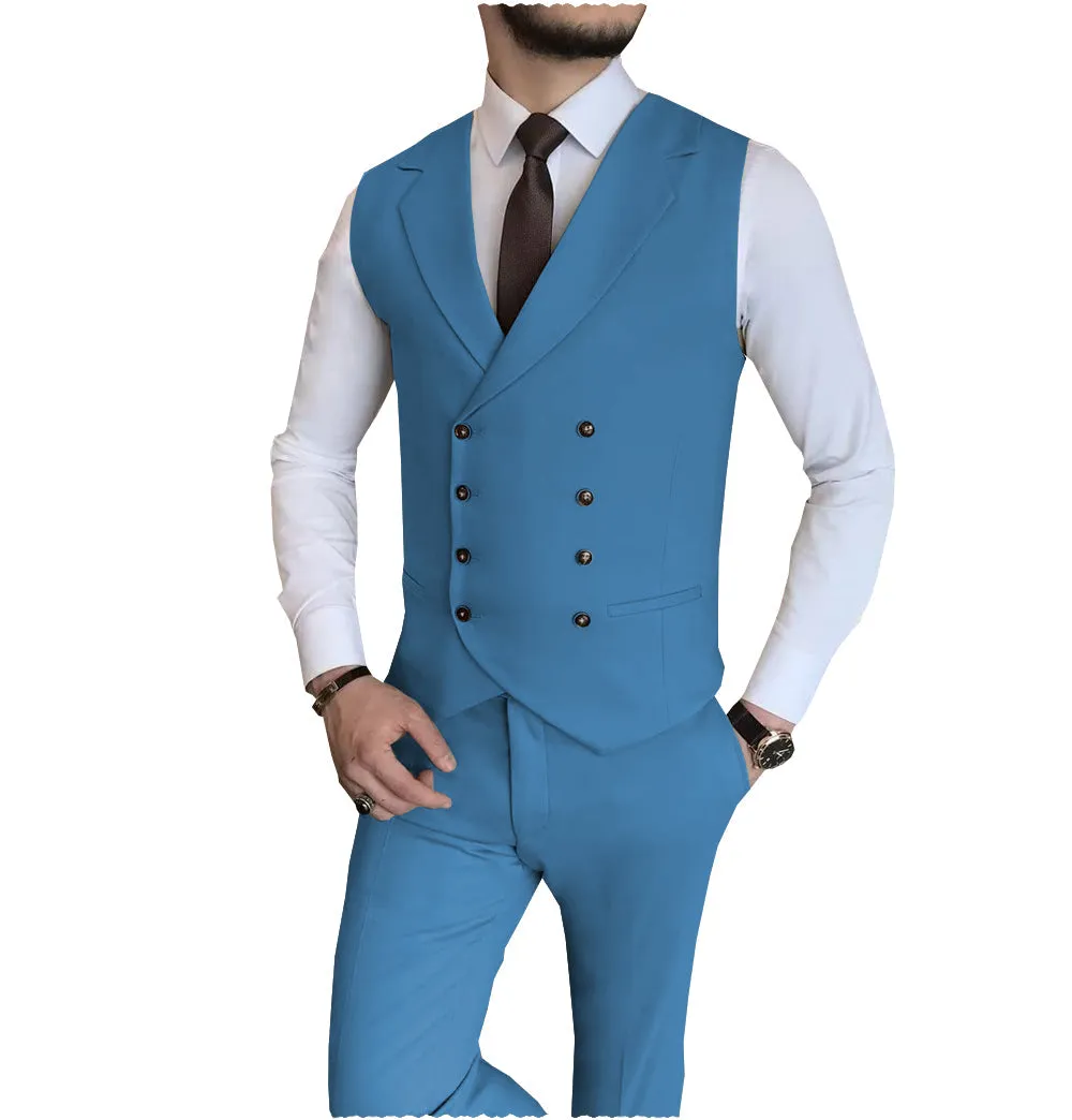 Fashion 2 Pieces Double Breasted Mens Suit For Wedding (Vest   Pants)