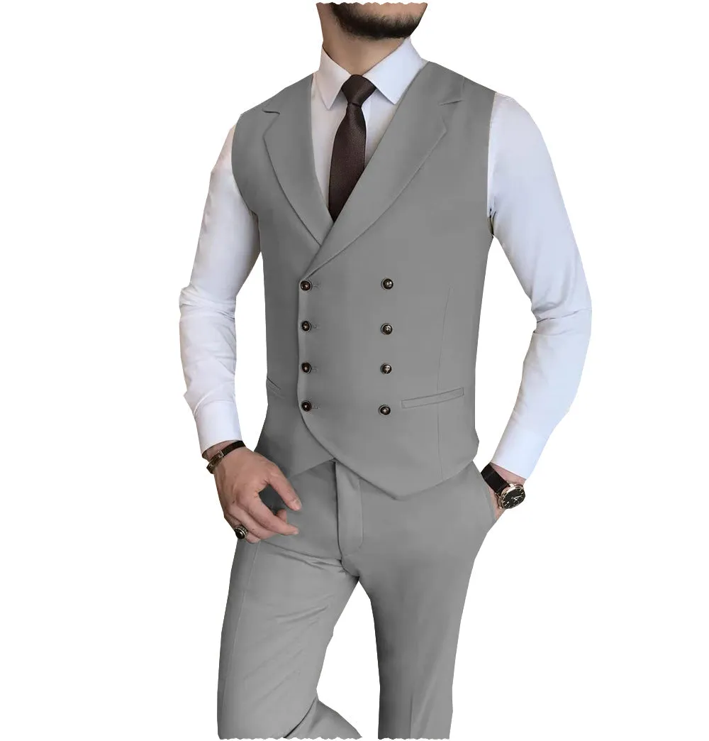 Fashion 2 Pieces Double Breasted Mens Suit For Wedding (Vest   Pants)