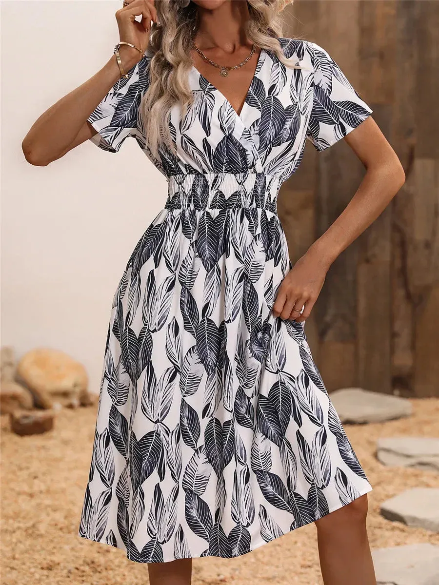 Floral Chic Summer Short Sleeve Fashionable Midi Dress