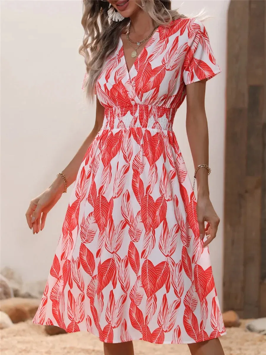 Floral Chic Summer Short Sleeve Fashionable Midi Dress